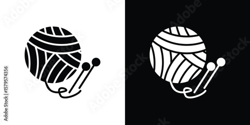 Wool ball icon symbol in black and white color. Silhouette Styles.