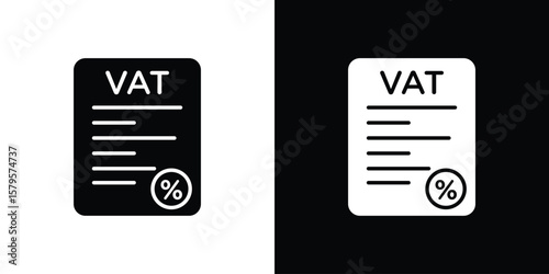 Value added tax VAT icon symbol in black and white color. Silhouette Styles.