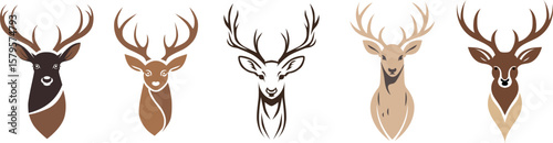 Set of deer head logo designs, white background, corporate branding.