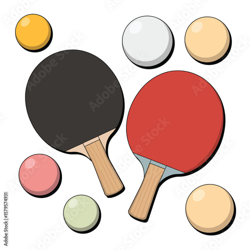 Two Ping Pong Paddles and Balls