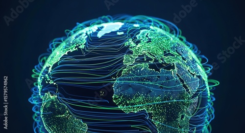 Global network of glowing lines connecting illuminated continents on a dark background symbolizing digital connectivity and data flow