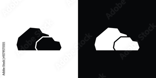 Stone icon symbol in black and white color. Silhouette Styles.