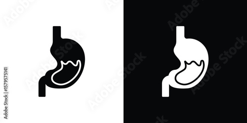 Stomach with Liquids icon symbol in black and white color. Silhouette Styles.