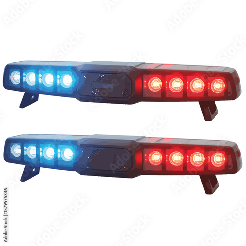 Two emergency vehicle light bars with flashing blue and red lights
