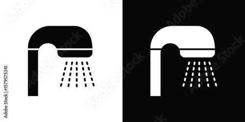 Shower Head icon symbol in black and white color. Silhouette Styles.