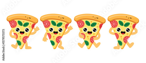 Cute Cartoon Pizza Slices in Different Poses