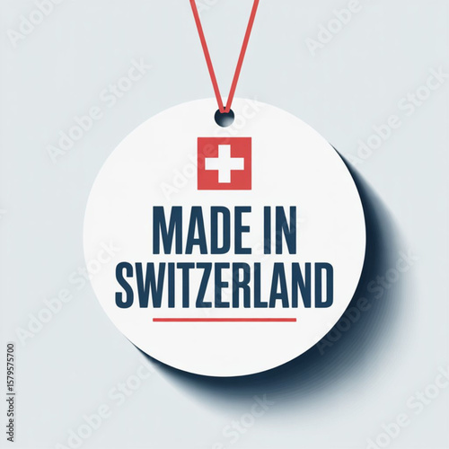 Swiss National Day Hang Tag Made In Switzerland With Flag Icon. Vector Illustration. Made In Badge. Business Concept. Buy products made in Switzerland. 