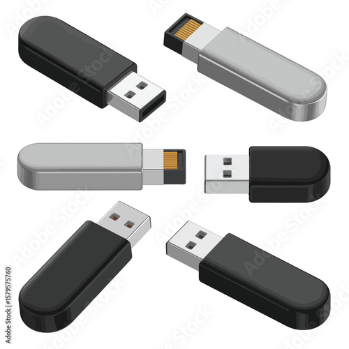 Various USB Flash Drives in Different Angles