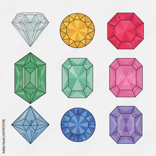 Collection of Colorful Gemstone Illustrations