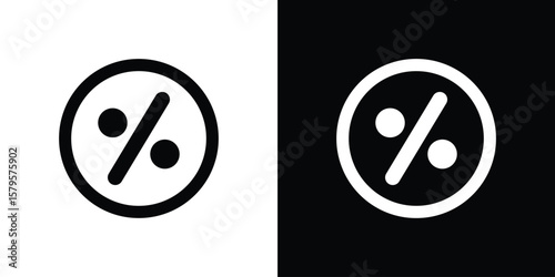 Percent icon symbol in black and white color. Silhouette Styles.