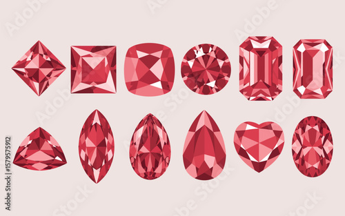Red Gemstone Cut Illustrations Collection