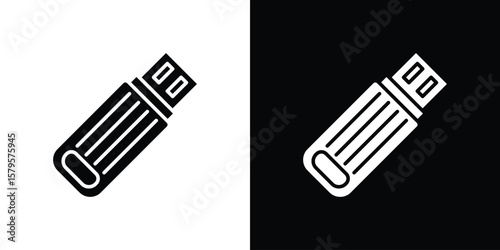 Pendrive icon symbol in black and white color. Silhouette Styles.