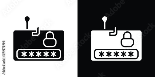 Password phishing icon symbol in black and white color. Silhouette Styles.