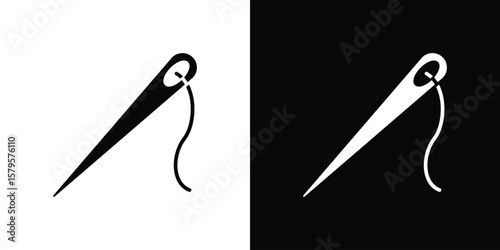 Needle icon symbol in black and white color. Silhouette Styles.