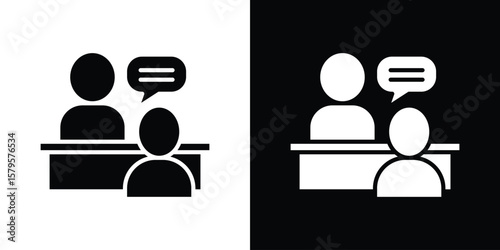 Job interview icon symbol in black and white color. Silhouette Styles.