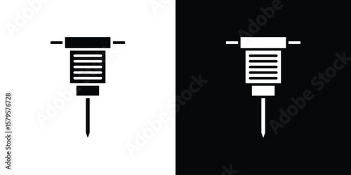Hydraulic breaker icon symbol in black and white color. Silhouette Styles.