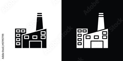 Factory icon symbol in black and white color. Silhouette Styles.