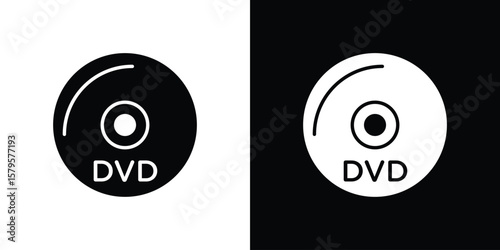 DVD icon symbol in black and white color. Silhouette Styles.