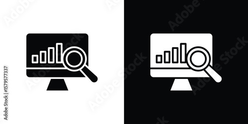Data Analysing icon symbol in black and white color. Silhouette Styles.