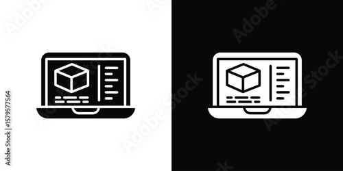 Computer simulation icon symbol in black and white color. Silhouette Styles.