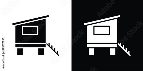 Chicken coop icon symbol in black and white color. Silhouette Styles.