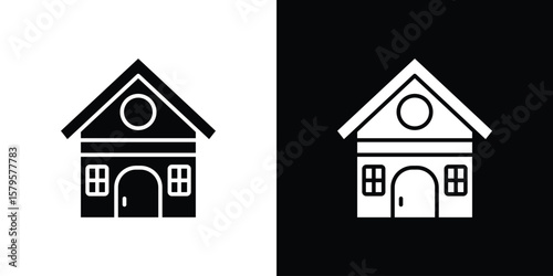 Chalet icon symbol in black and white color. Silhouette Styles.