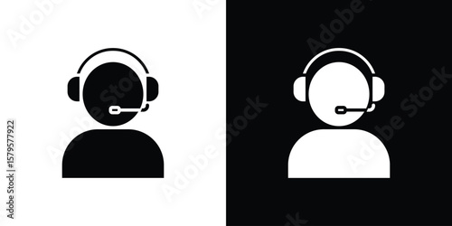 Callcenter icon symbol in black and white color. Silhouette Styles.