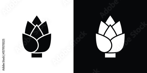 Artichoke icon symbol in black and white color. Silhouette Styles.