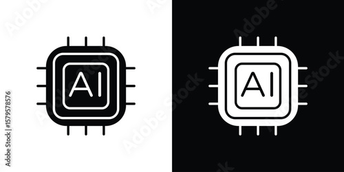 AI icon symbol in black and white color. Silhouette Styles.