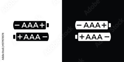 AAA battery icon symbol in black and white color. Silhouette Styles.