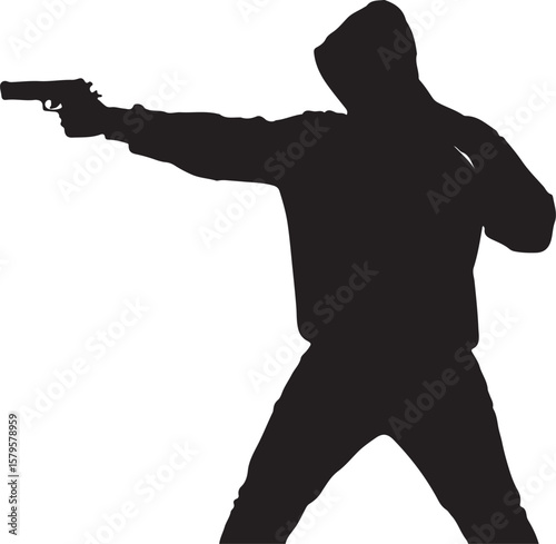 Black silhouette of a person aiming a handgun weapon