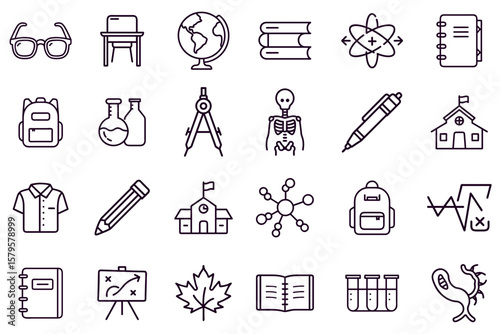 School supplies and educational items illustrated in a flat style  
