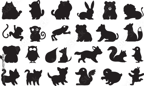 Diverse animal silhouettes black and white various animals