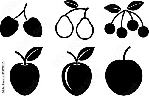 6 Fruit Tree Silhouettes Vector Set