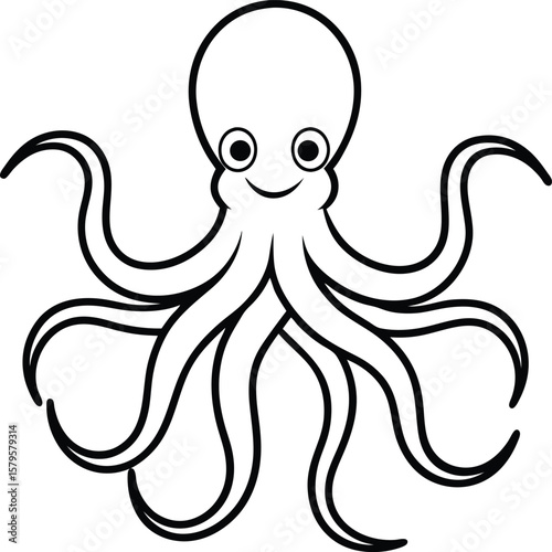 octopus icon line art vector illustration on transparent background	
