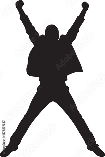 Energetic person jumping with arms raised silhouette