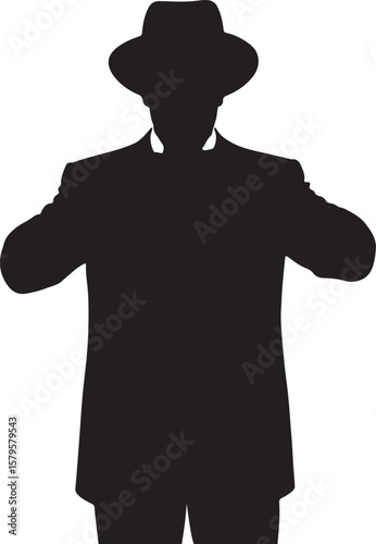 Man in hat and suit black silhouette