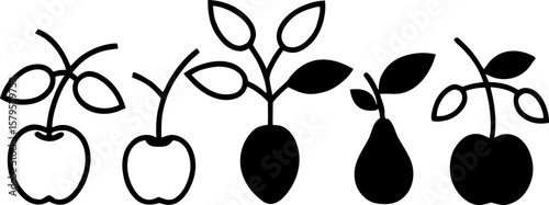 6 Fruit Tree Silhouettes Vector Set