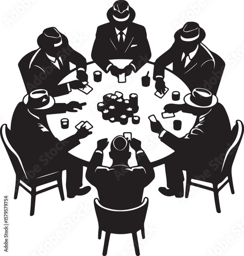 Men playing poker around a table game gambling