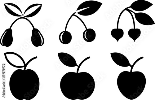 6 Fruit Tree Silhouettes Vector Set
