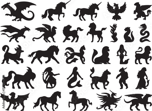 Mythical creatures fantasy beasts legendary animals dragon unicorn