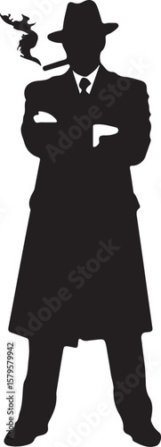 Silhouette man wearing fedora smoking cigar vector