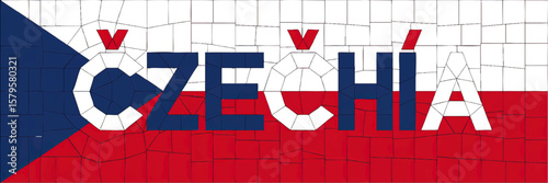 Modern Mosaic Czechia Flag Illustration with Abstract Geometric Pattern and Bold Typography for National Events and Design Projects