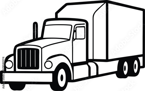 semi truck icon line art vector illustration on transparent background	