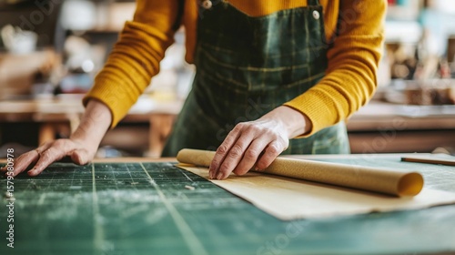 Artisan's Hands Rolling Paper on a Green Cutting Mat in Workshop
