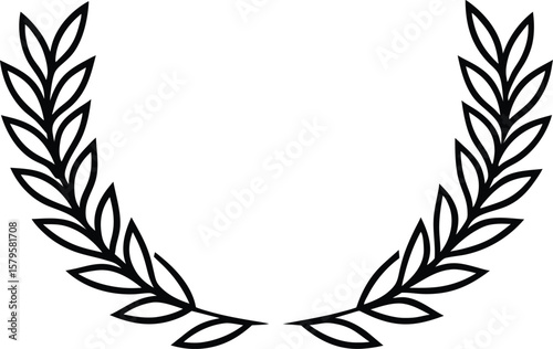 wide laurel wreath icon line art vector illustration on transparent background	
