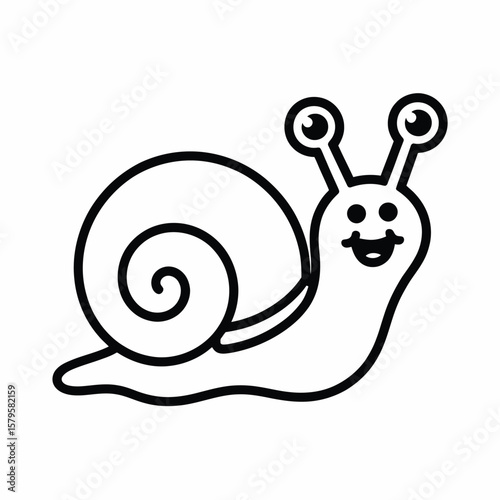 Cute cartoon snail with a happy face and swirling shell on a white background