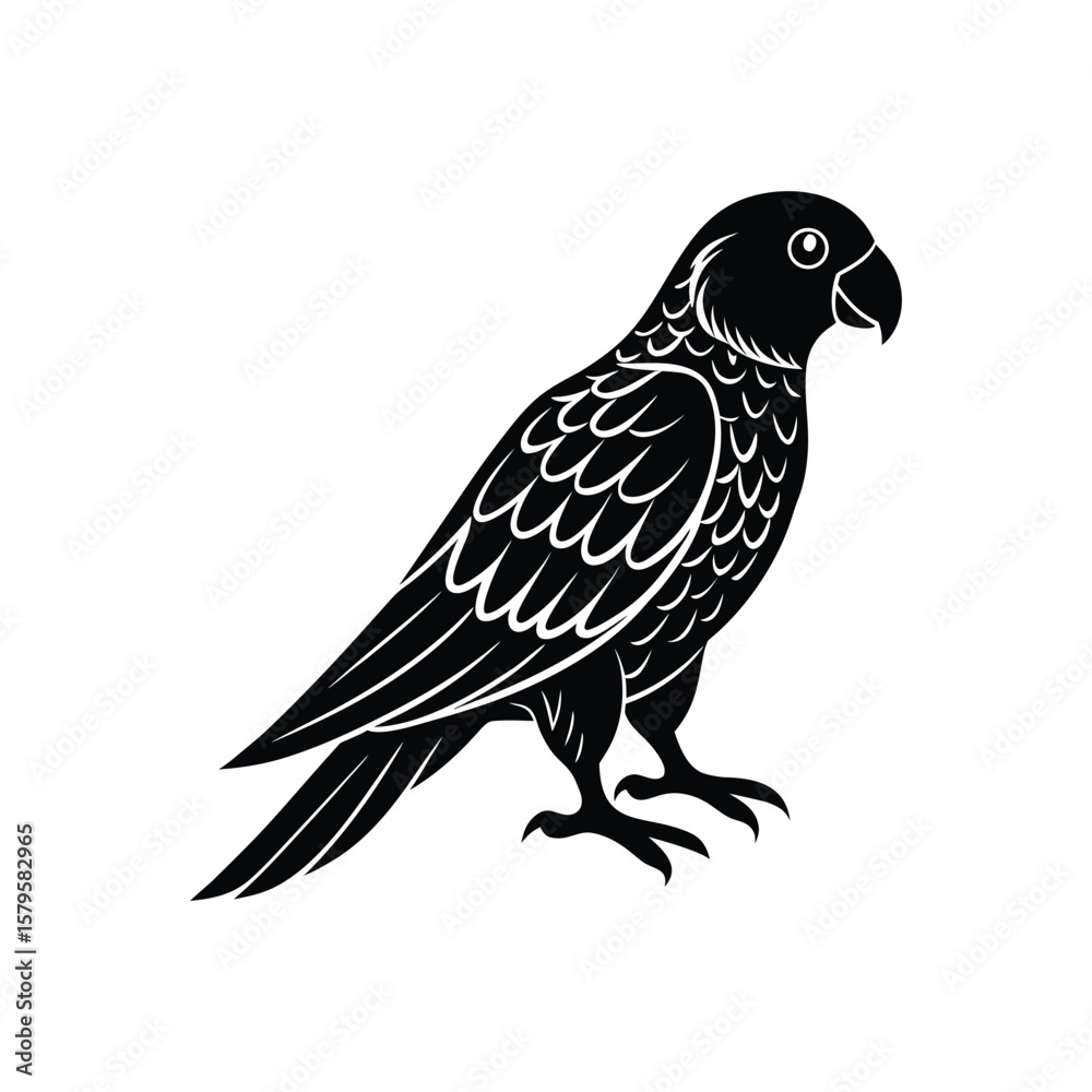 Fototapeta premium Full black a parrot silhouette vector illustration on white background