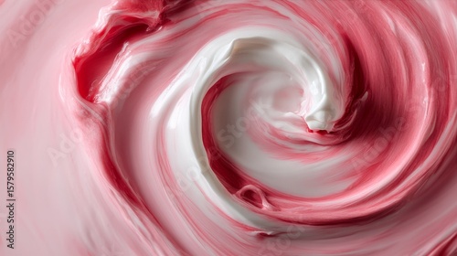 Swirling Mixture of Pink and White Cream in a Bowl During Preparation.
