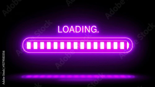 A neon purple loading bar with the word LOADING on a black background